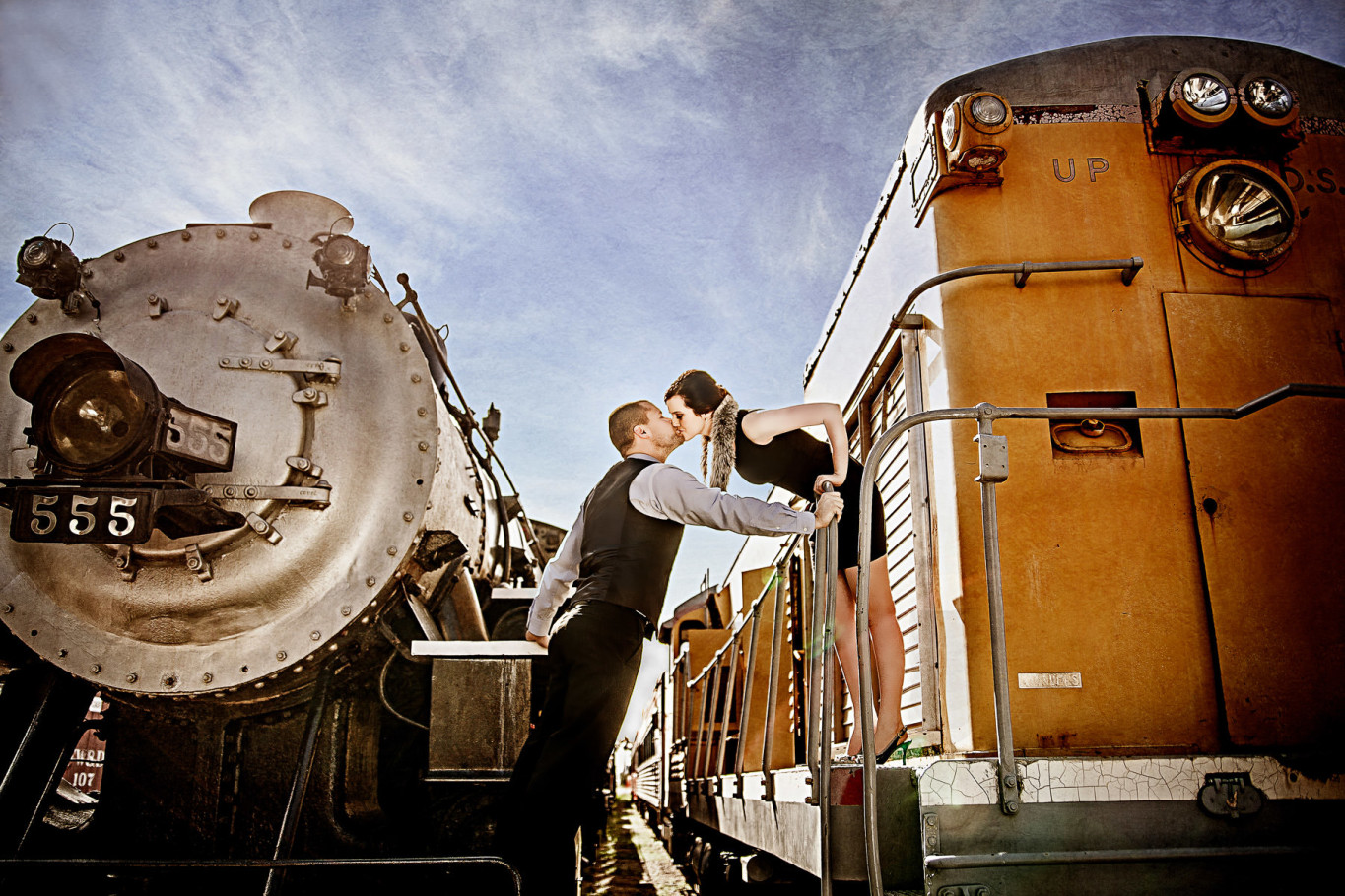 galveston engagement portrait session at train museum by steve lee photography