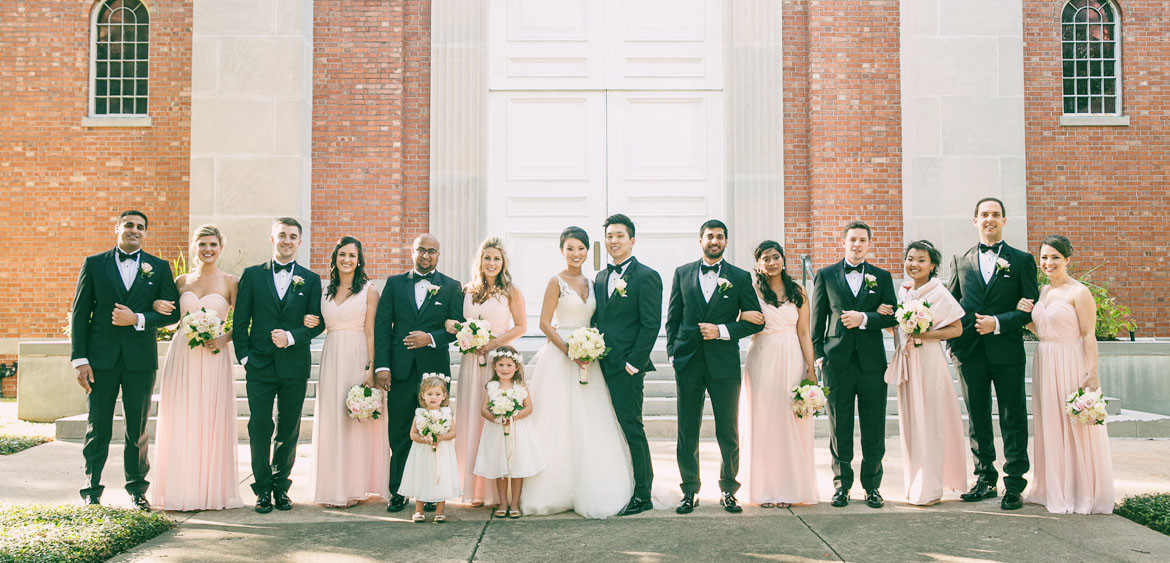 CHUNG Houston Wedding at the First Presbyterian wedding party outside by Steve Lee Photography