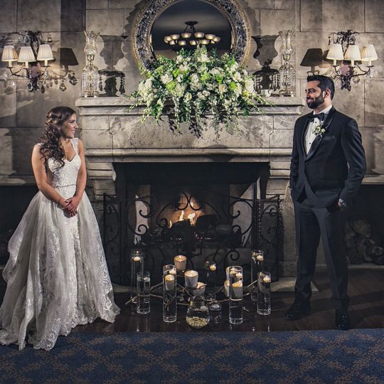abdullah wedding creative portrait by fire place at houstonian hotel by steve lee photography